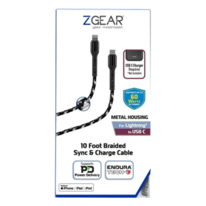 ZGEAR 10Ft Lightning to USB-C Braided Charging Cable