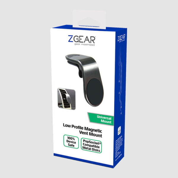Zgear Universal Low Profile Magnetic Vent Mount – 100% Device Safe, PopSocket® Compatible Metal Disks